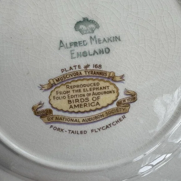 Alfred Meakin BIRDS OF AMERICA Embossed Floral Rim PLATES Fly Catcher #168 (3) - Picture 4 of 4